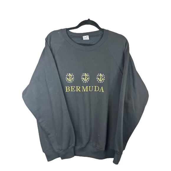 Vintage Capital Black Bermuda Anchor Long Sleeve Embroidered Sweatshirt Size XL - Picture 1 of 6